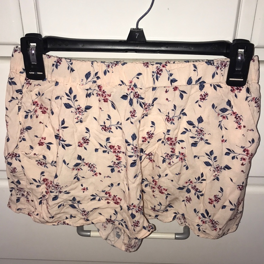 Pink soft shorts with blue and pink flowers!